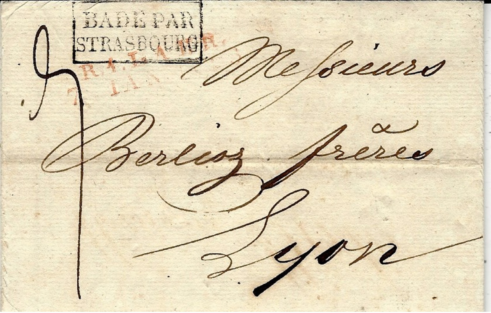 1823- Letter From  R.1. LAHR / 7 IAN  1923 Red + BADE PAR / STRASBOURG  Black  To Lyon - Marques D'entrées