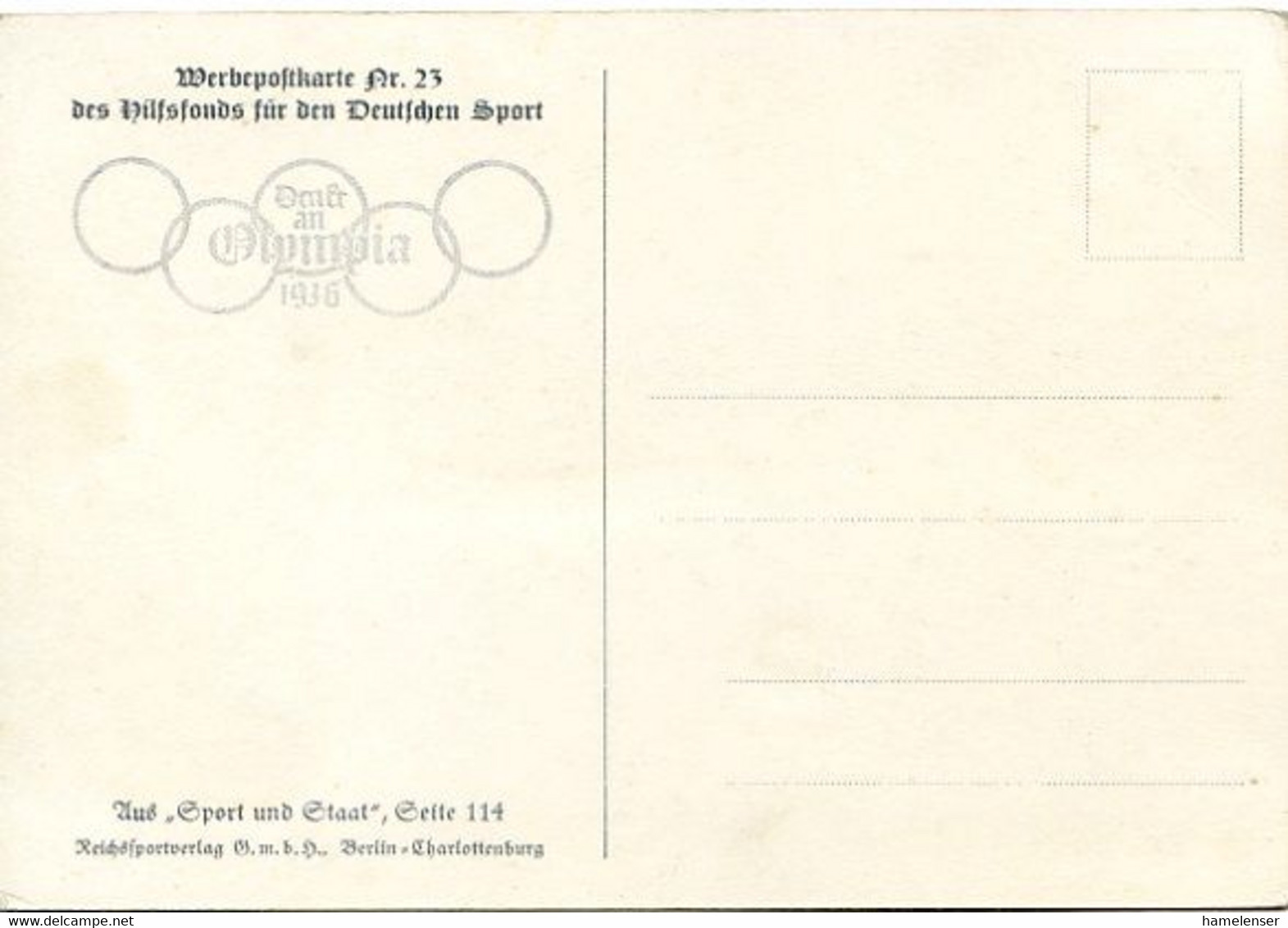 48474 - Deutsches Reich - 1935 - Sport-Werbepostkarte Nr.23 M. Olympia-Ringen, Ungebraucht - Altri & Non Classificati