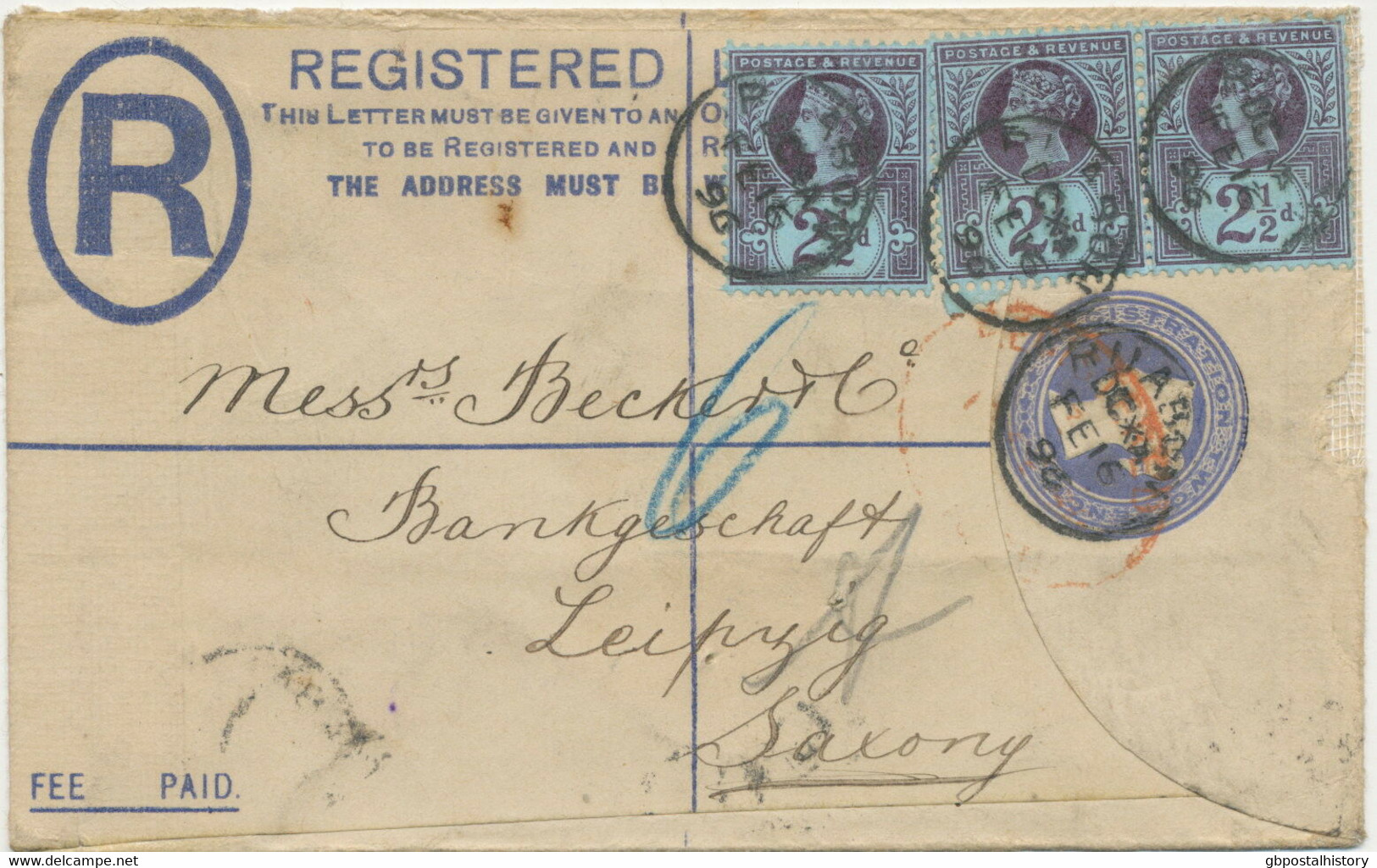 GB 1896 QV 2D PS Registered Env VARIETY „Publisbed“ Uprated Jubilee 2 1/2D (3) - Variedades, Errores & Curiosidades