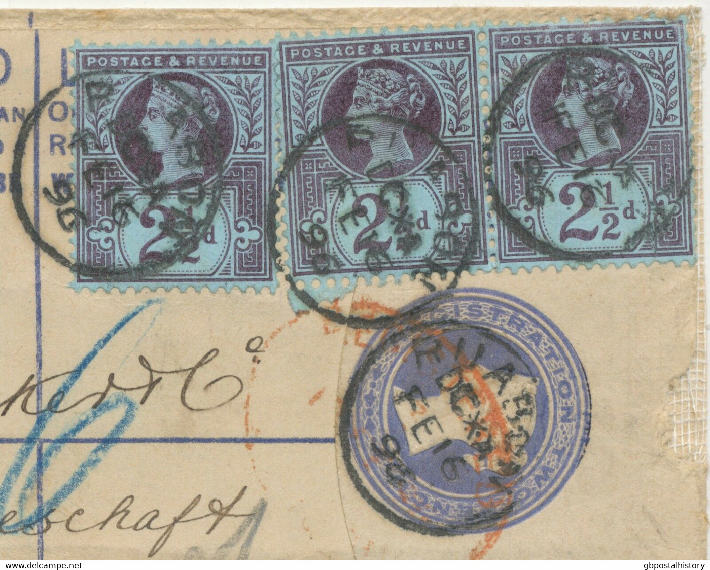 GB 1896 QV 2D PS Registered Env VARIETY „Publisbed“ Uprated Jubilee 2 1/2D (3) - Variedades, Errores & Curiosidades