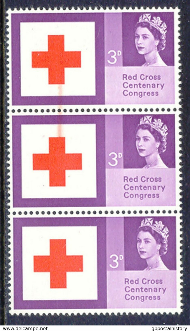 GB 1963 100 Years International Red Cross Superb U/M Strip Of 3 VARIETIES - Variedades, Errores & Curiosidades