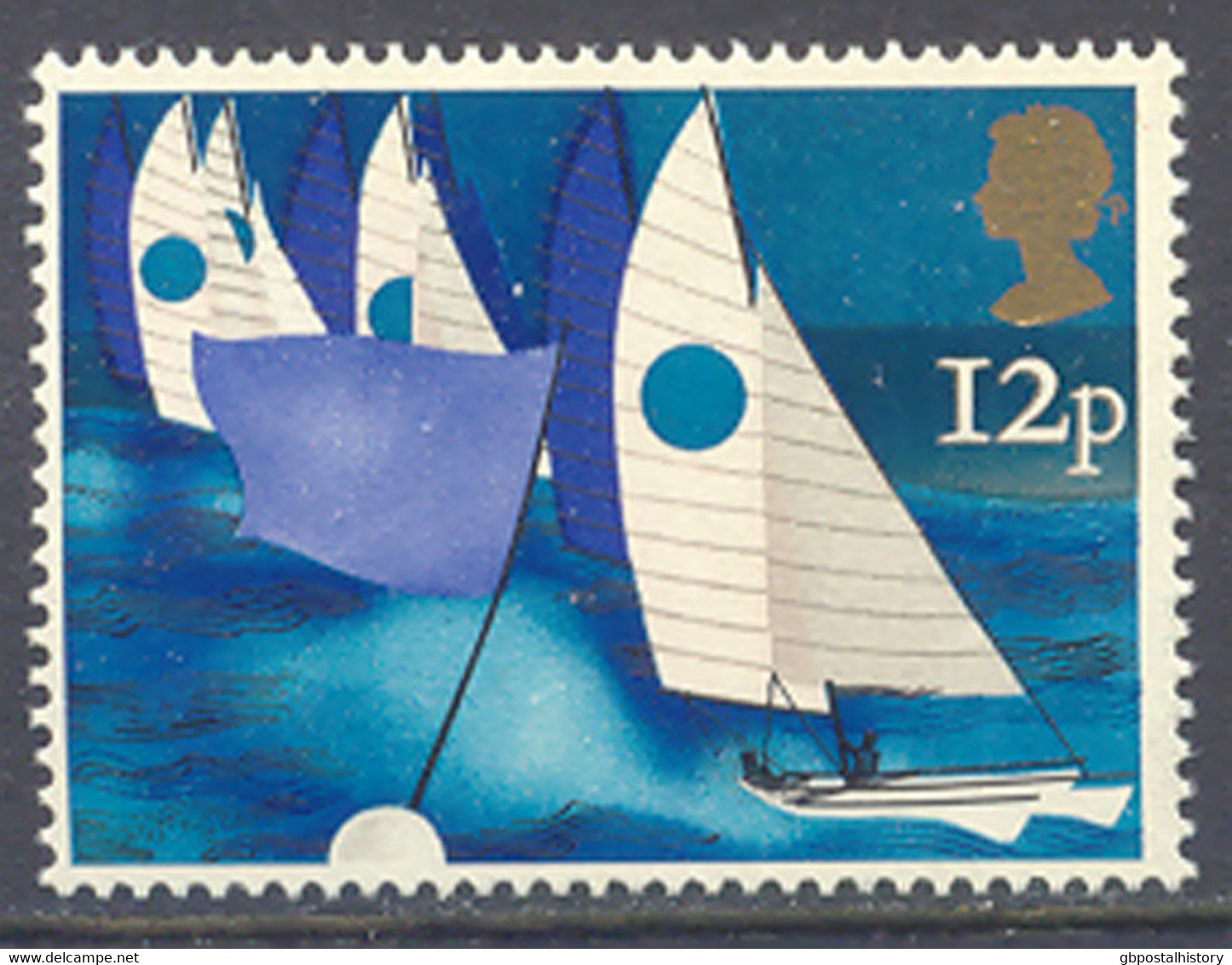 GB 1975 Sailing 12 P U/M ERROR/VARIETY: ROSE COLOUR + PHOSPHOR MISSING - Plaatfouten En Curiosa