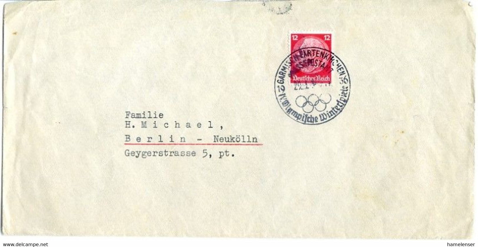 L48491 - Deutsches Reich - 1936 - Bf. V. Organisationskommitee, SoStpl. GARMISCH-PARTENKIRCHEN PRESSEPOSTAMT -> Berlin - Summer 1936: Berlin