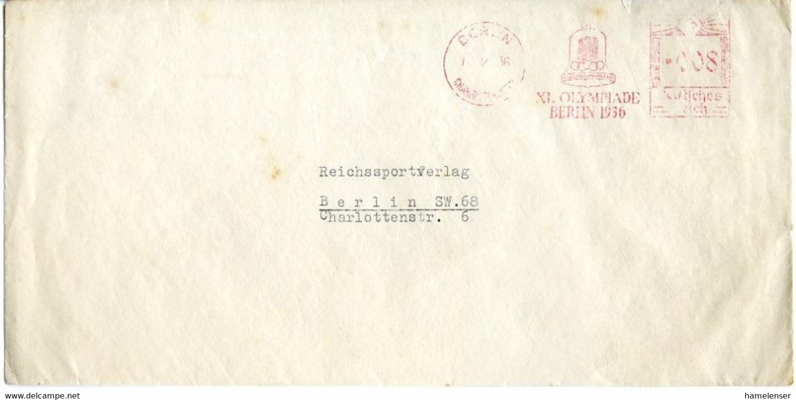 L48492 - Deutsches Reich - 1936 - Bf. V. Organisationskommitee, Freistpl. BERLIN-CHARLOTTENBURG -> Berlin - Ete 1936: Berlin