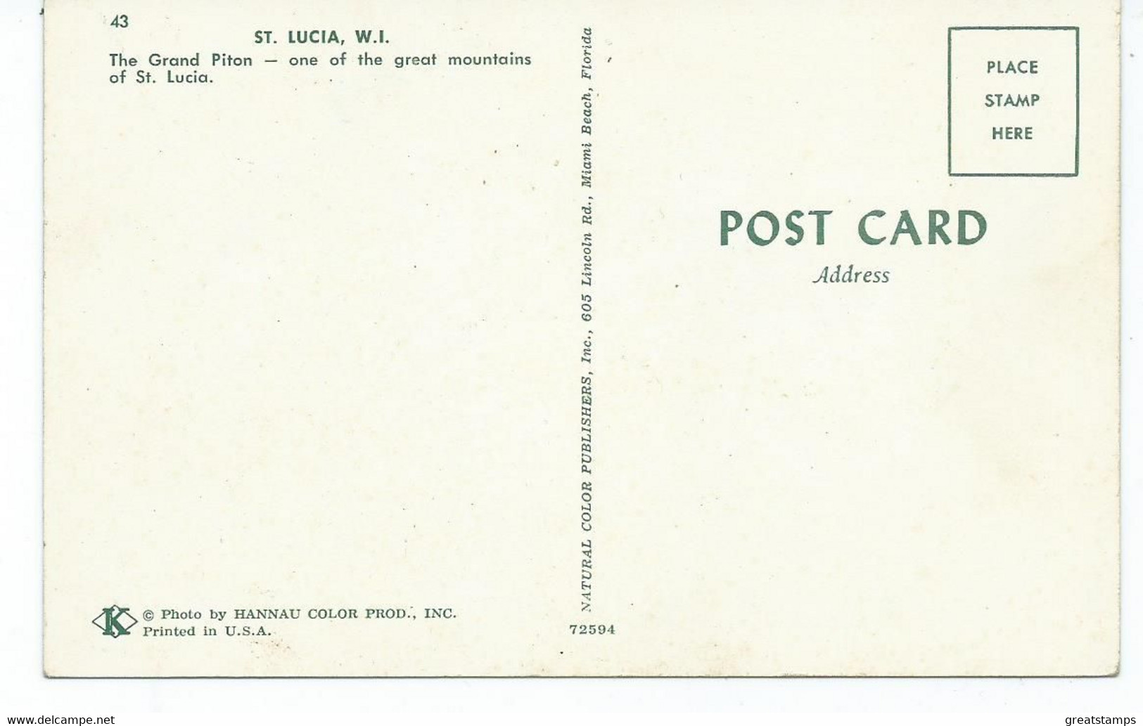 St.lucia Postcard The Grand Piton. Unused - Sainte-Lucie
