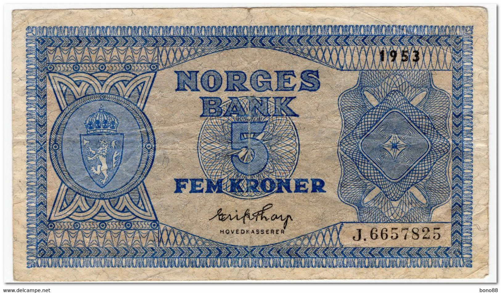 NORWAY,5 KRONOR,1953,P.25d,FINE - Norvège