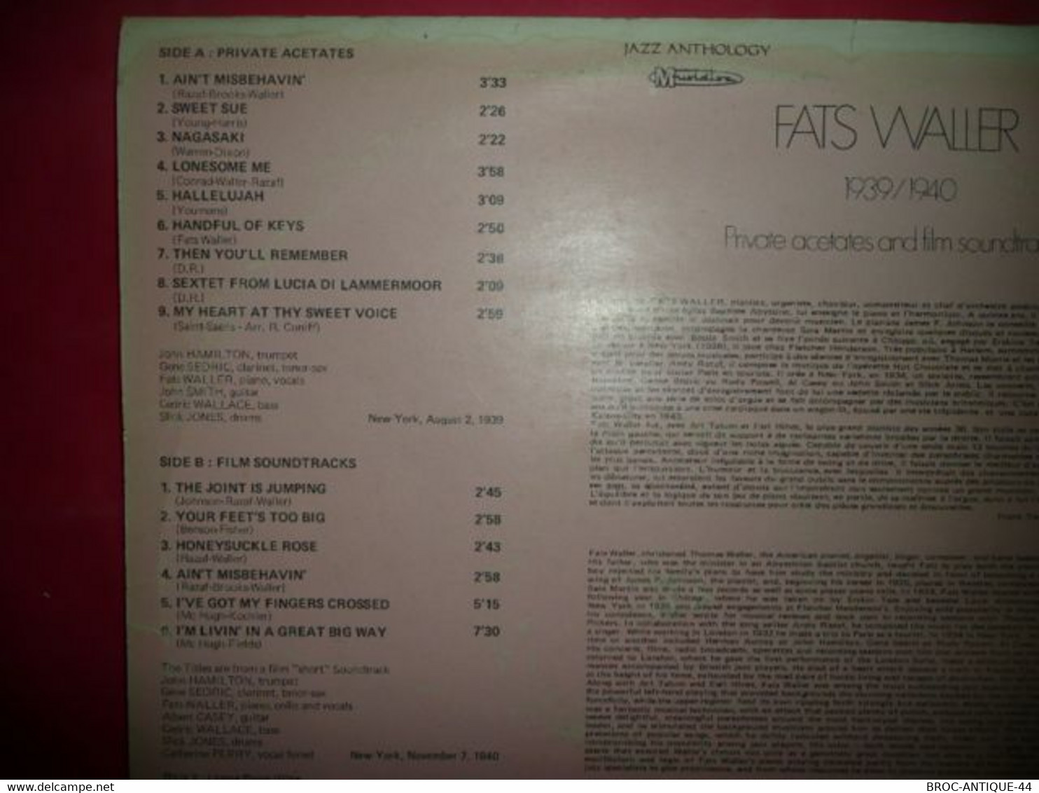 LP33 N°7873 - FATS WALLER - 30 JA 5148 - Jazz