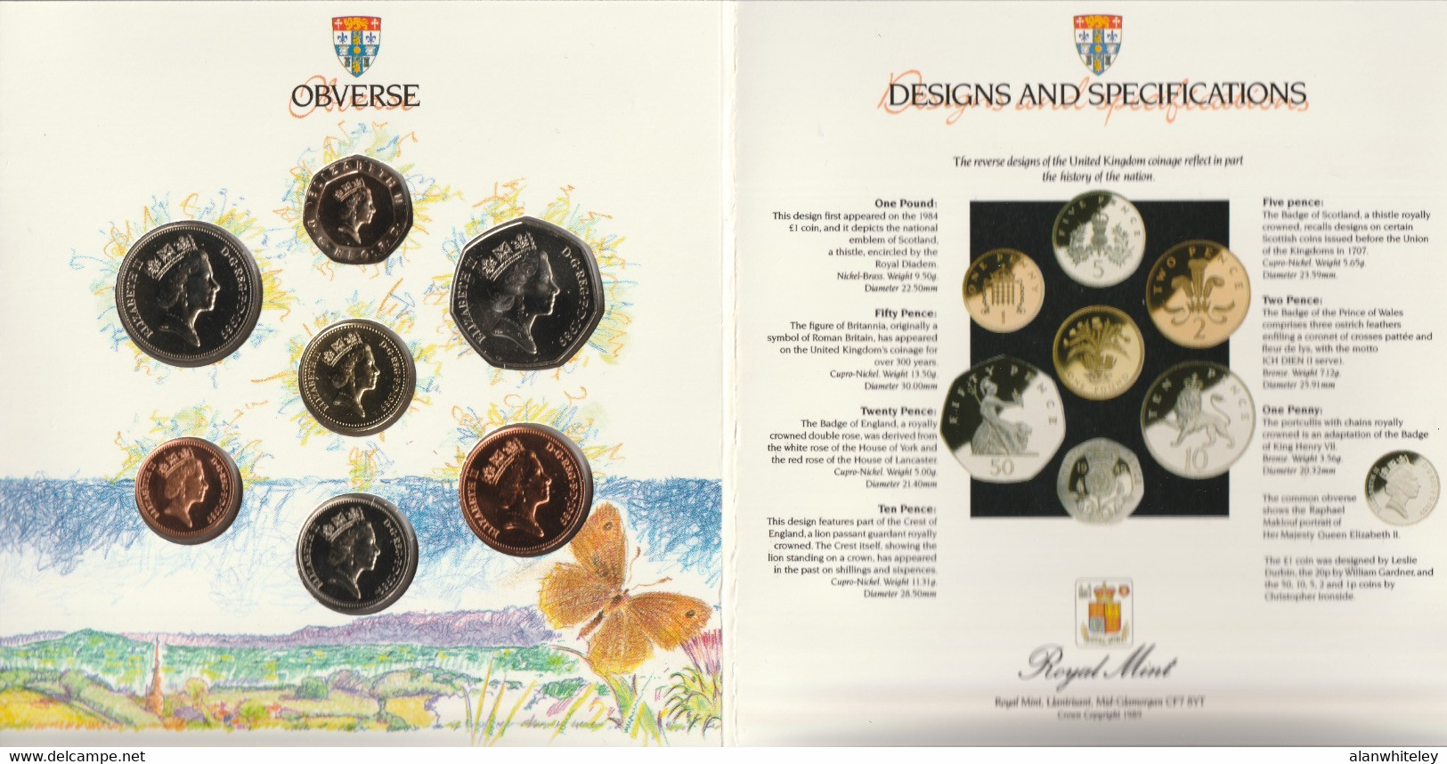 GREAT BRITAIN 1989 Annual Coin Collection: Set Of 7 Coins (in Pack) BRILLIANT UNCIRCULATED - Mint Sets & Proof Sets