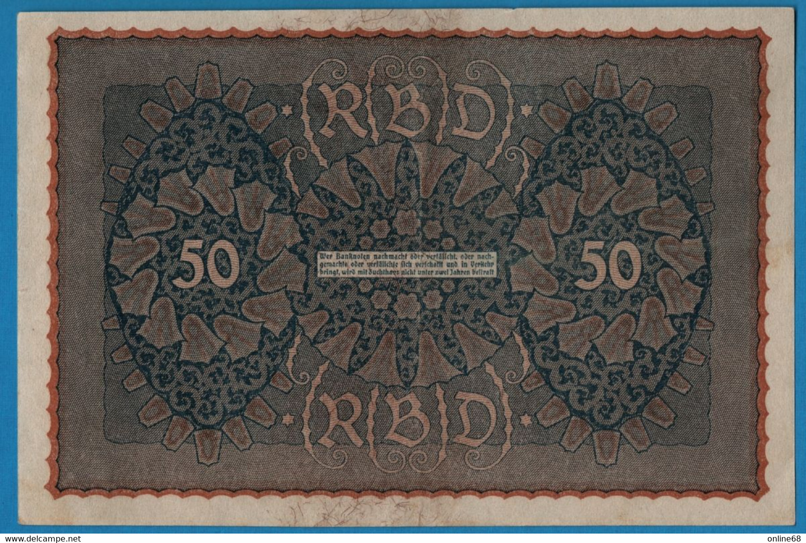 DEUTSCHES REICH 50 Mark  24.06.1919 Série PE A # 901082  P# 66 Reihe 1 - 50 Mark