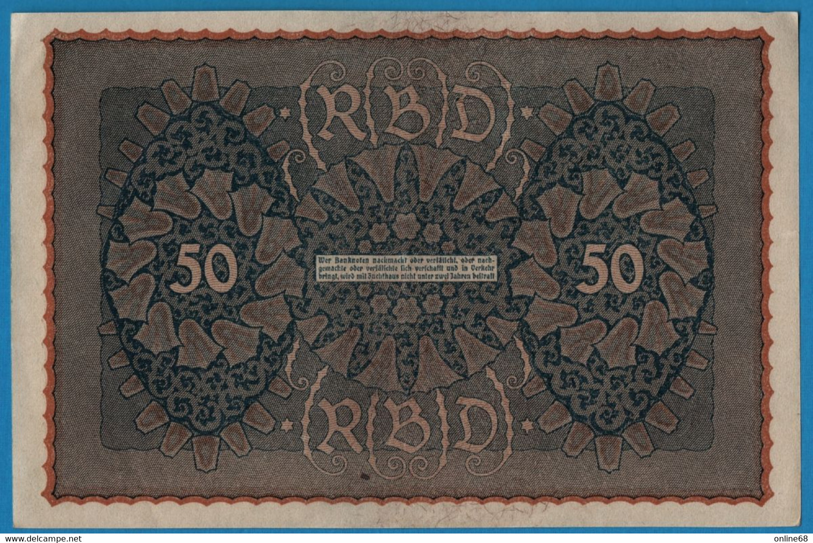 DEUTSCHES REICH 50 Mark  24.06.1919 Série PE A # 901872  P# 66 Reihe 1 - 50 Mark