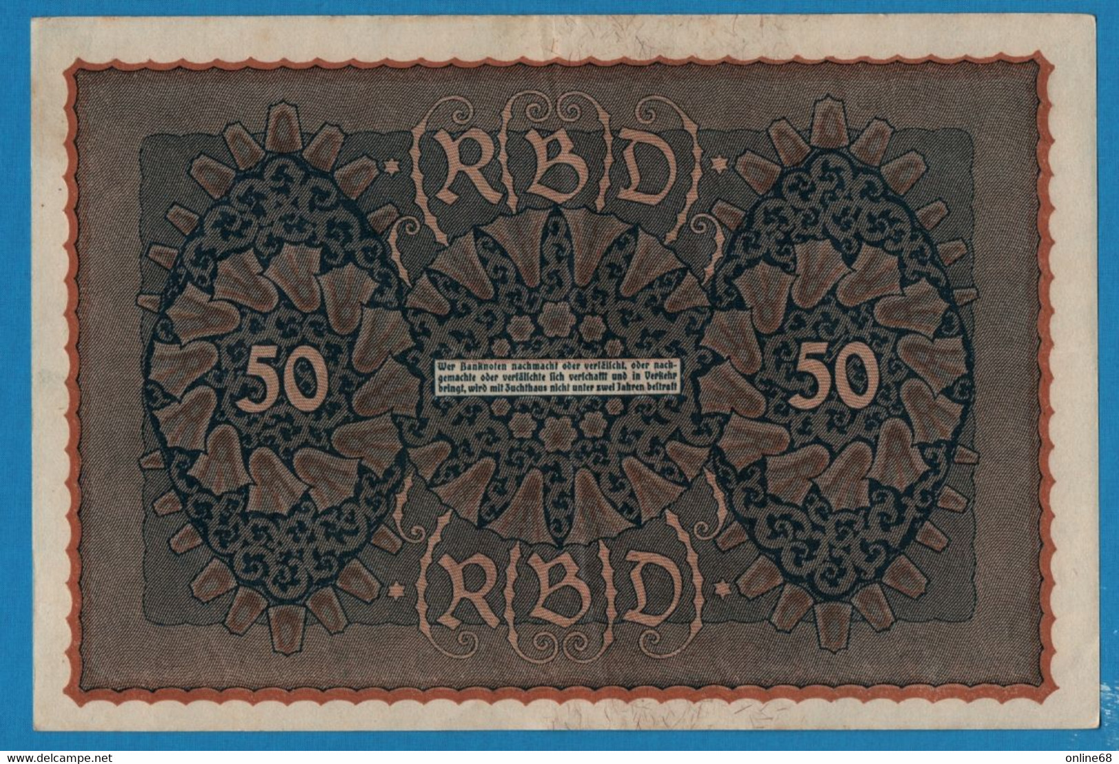 DEUTSCHES REICH 50 Mark  24.06.1919 Série PF A # 868540  P# 66 Reihe 1 - 50 Mark