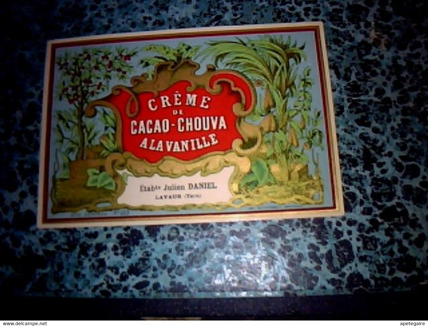 Vieux Papier étiquette Non Utilisée Alcool Crème De Cacao Chouva à La Vanille Ets Julien Daniel A Lavaur Tarn - Alkohole & Spirituosen