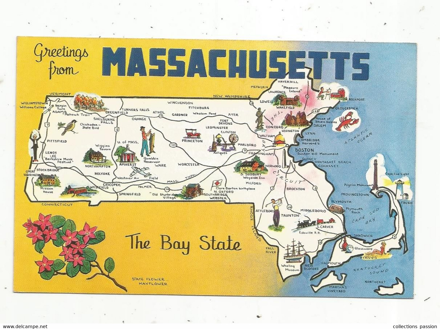 JC , G , Cp , Etats Unis , MA , Greetings From MASSACHUSETTS , Bay State , Old Colony - Autres & Non Classés