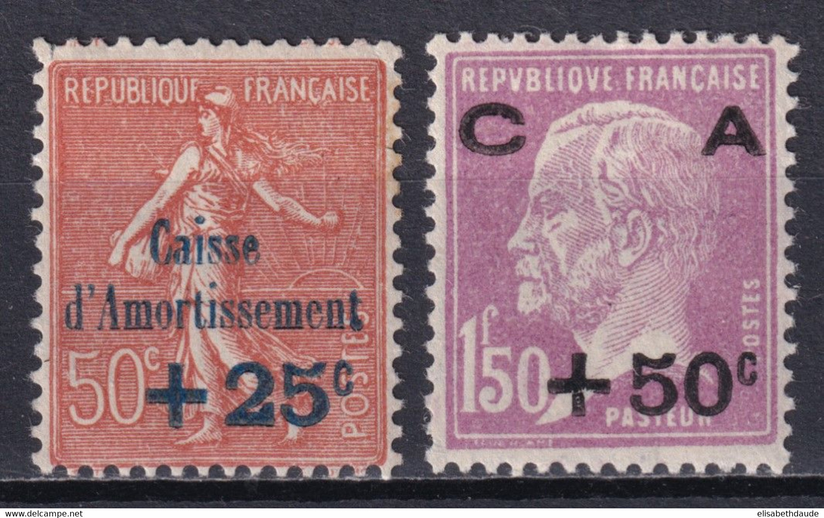 1928 - YVERT N° 250/251 * MH !  - COTE = 95 EUR. - SEMEUSE + PASTEUR CAISSE AMORTISSEMENT - 1927-31 Caisse D'Amortissement