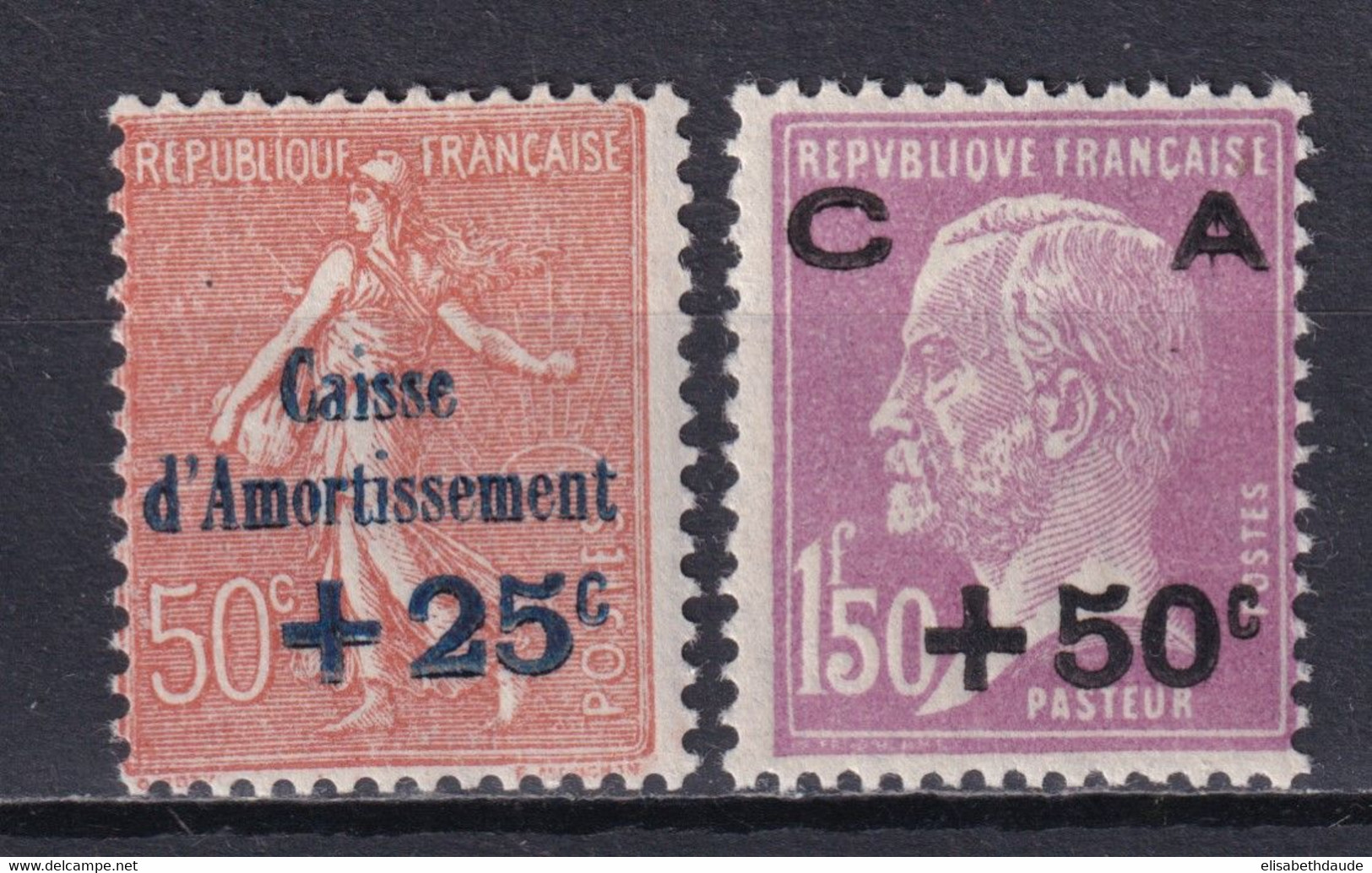 1928 - YVERT N° 250/251 ** MNH !  - COTE = 195 EUR. - SEMEUSE + PASTEUR CAISSE AMORTISSEMENT - 1927-31 Cassa Di Ammortamento