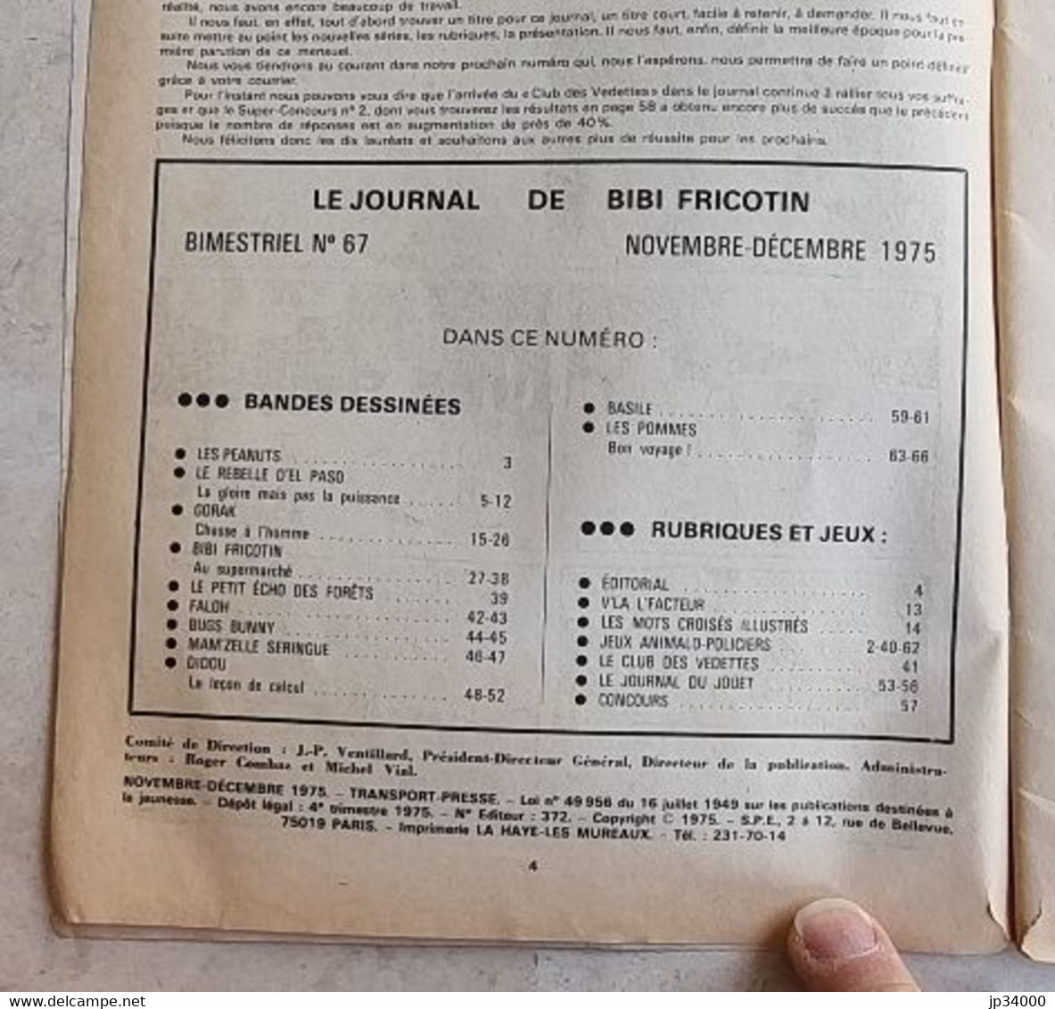 Le Journal De BIBI FRICOTIN N° 67  (EO 1975) 68 Pages De Récits Complets - Bibi Fricotin