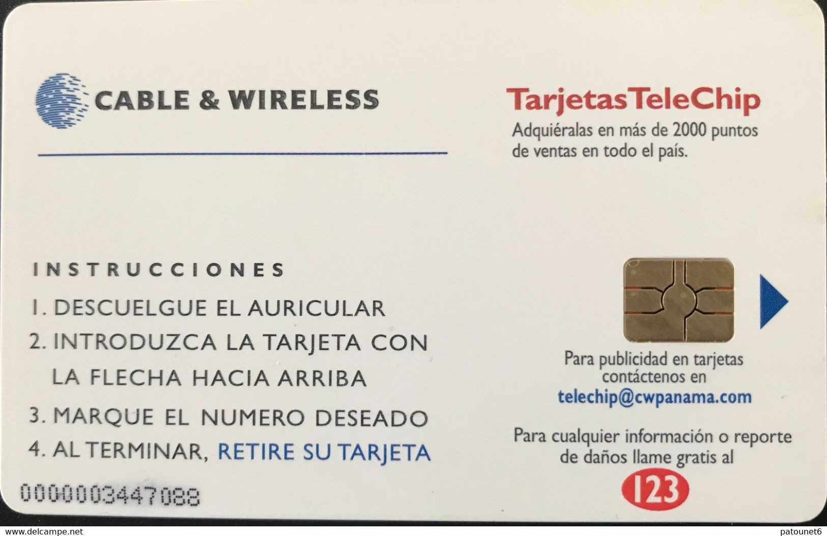 PANAMA  -  Phonecard   - Cable & Wireless   -  Tarjetas TeleChip -  B/. 3.00 - Panama