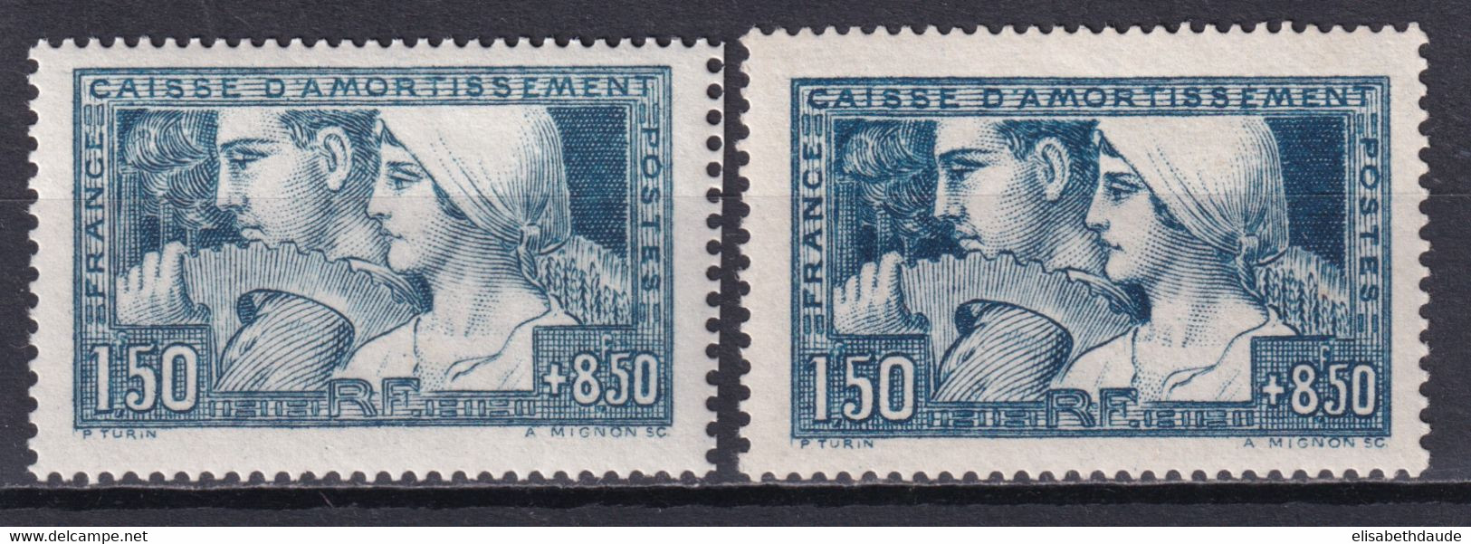 1928 - YVERT N° 252 + 252b (ETAT I + III) ** MNH !  - COTE = 520 EUR. - LE TRAVAIL - CAISSE AMORTISSEMENT - 1927-31 Caisse D'Amortissement