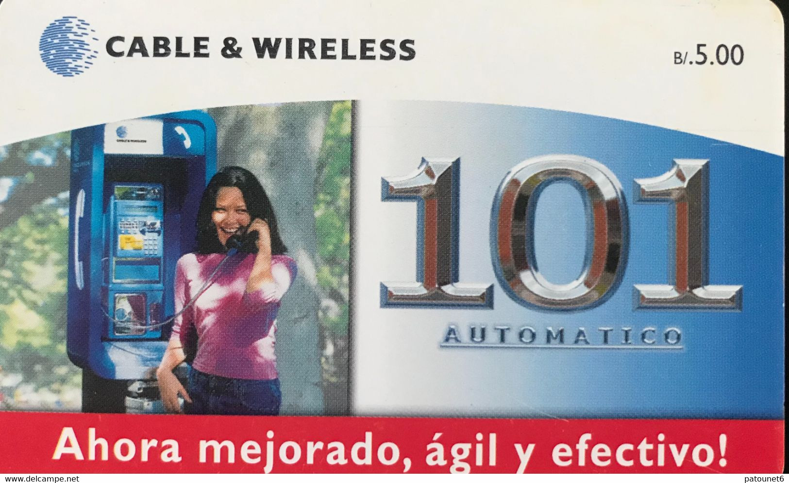 PANAMA  -  Phonecard   - Cable & Wireless   - 101 AUTOMATICO  -  B/. 5.00 - Panama