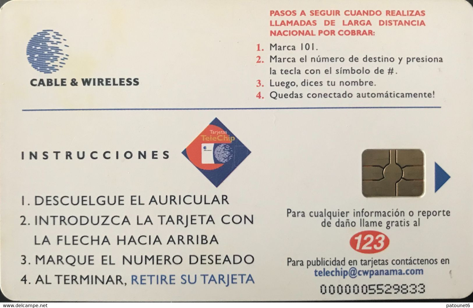 PANAMA  -  Phonecard   - Cable & Wireless   - 101 AUTOMATICO  -  B/. 5.00 - Panama