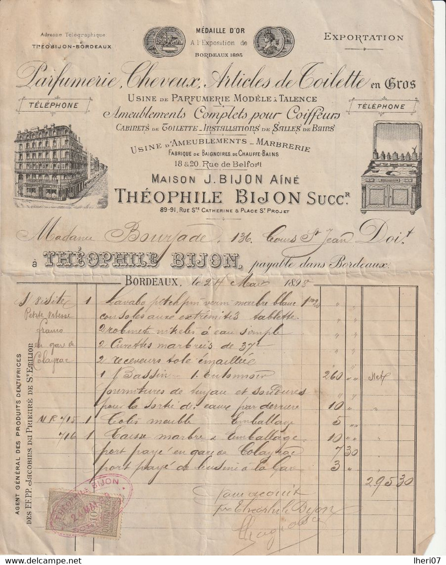 Parfumerie Théophile BIJON Bordeaux Du 24 Mai 1898 - Drogisterij & Parfum