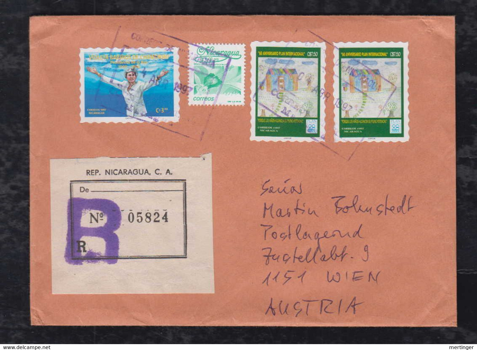 Nicaragua 1997 Registered Cover MANAGUA To VIENNA Austria Child Care Stamps - Nicaragua