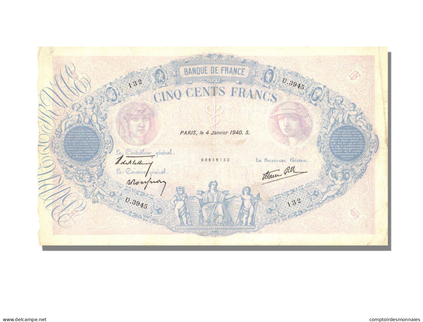 Billet, France, 500 Francs, 500 F 1888-1940 ''Bleu Et Rose'', 1940, 1940-01-04 - 500 F 1888-1940 ''Bleu Et Rose''