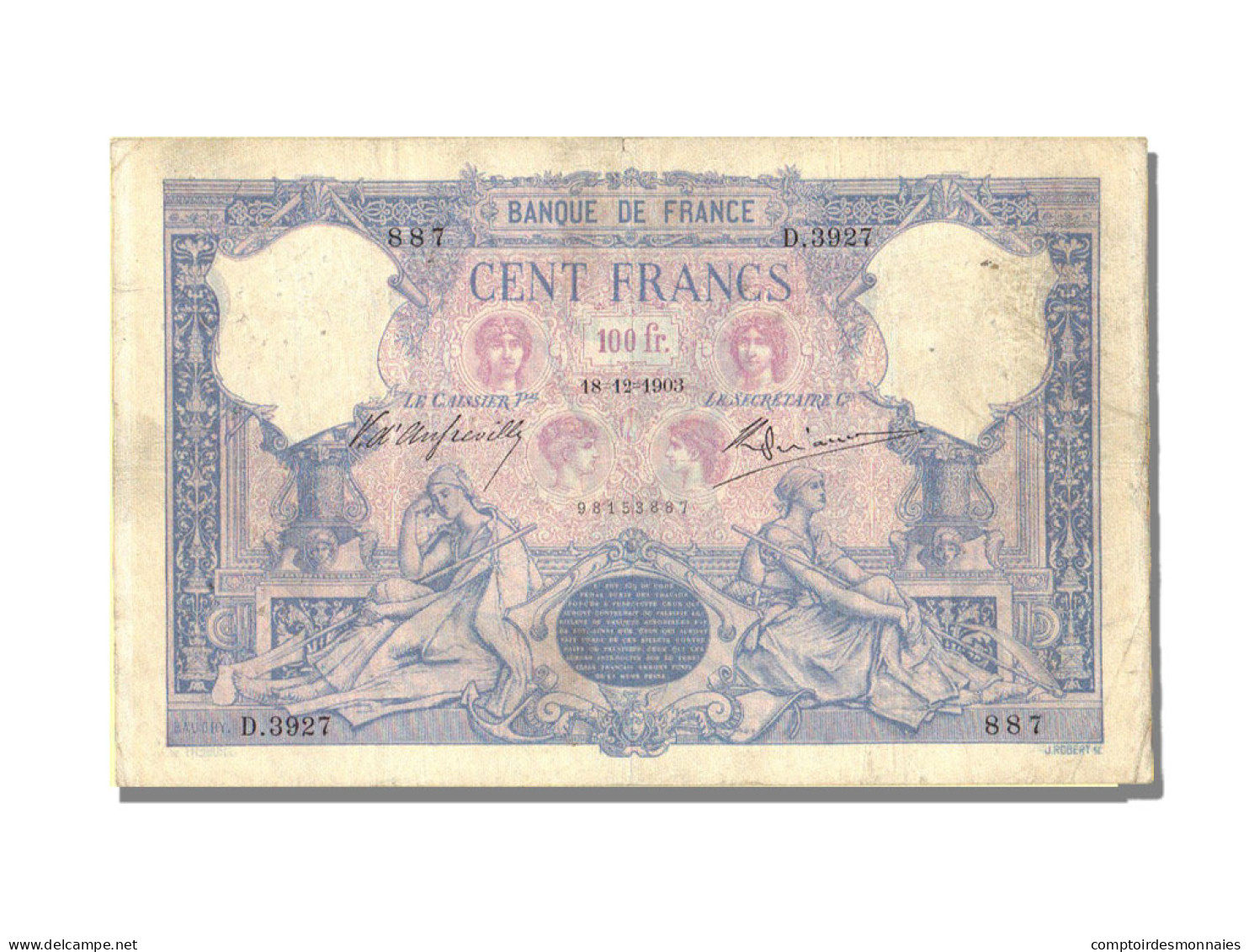 Billet, France, 100 Francs, 100 F 1888-1909 ''Bleu Et Rose'', 1903, 1903-12-18 - 100 F 1888-1909 ''Bleu Et Rose''