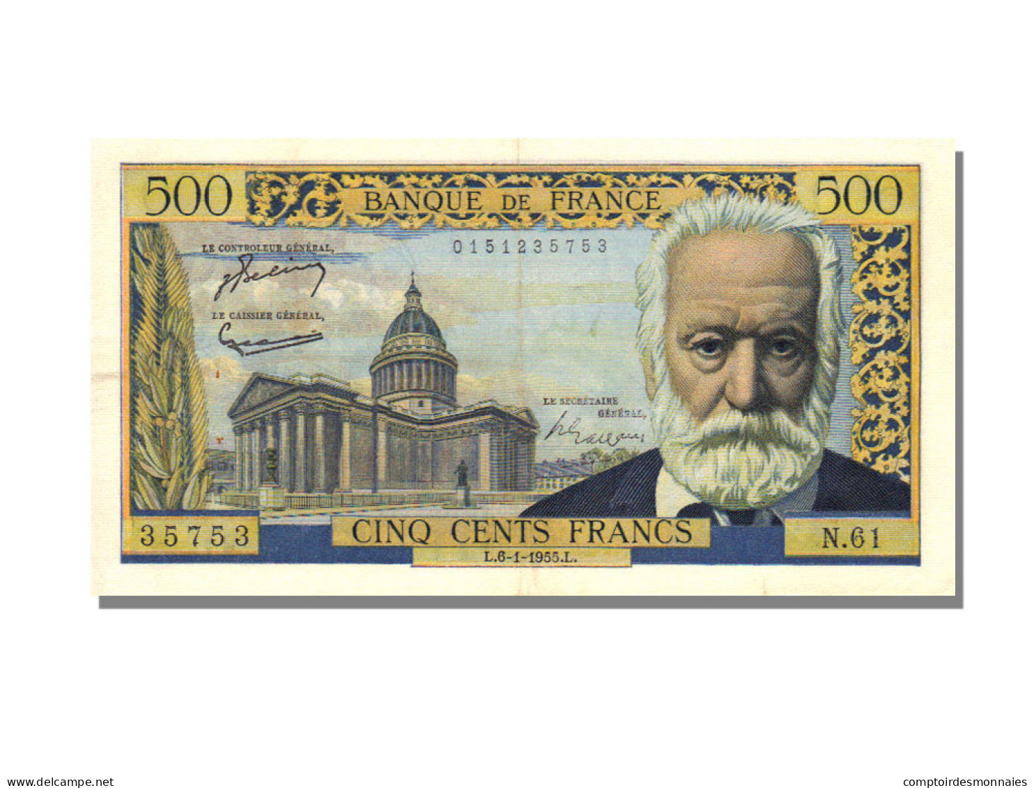 Billet, France, 500 Francs, 500 F 1954-1958 ''Victor Hugo'', 1955, 1955-01-06 - 500 F 1954-1958 ''Victor Hugo''