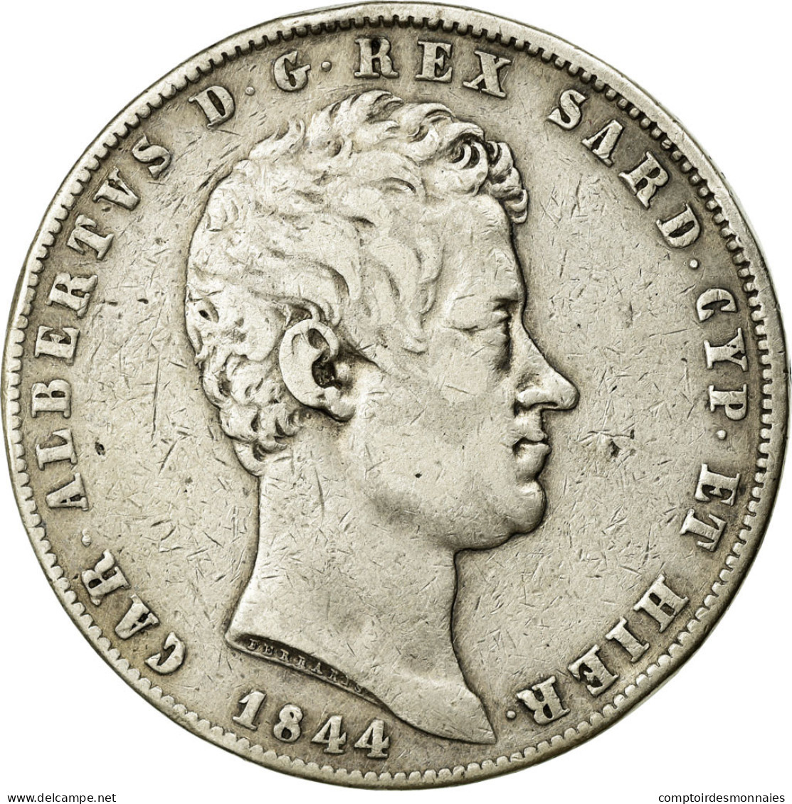 Monnaie, États Italiens, SARDINIA, Carlo Alberto, 5 Lire, 1844, Genoa, TB+ - Piemonte-Sardinië- Italiaanse Savoie