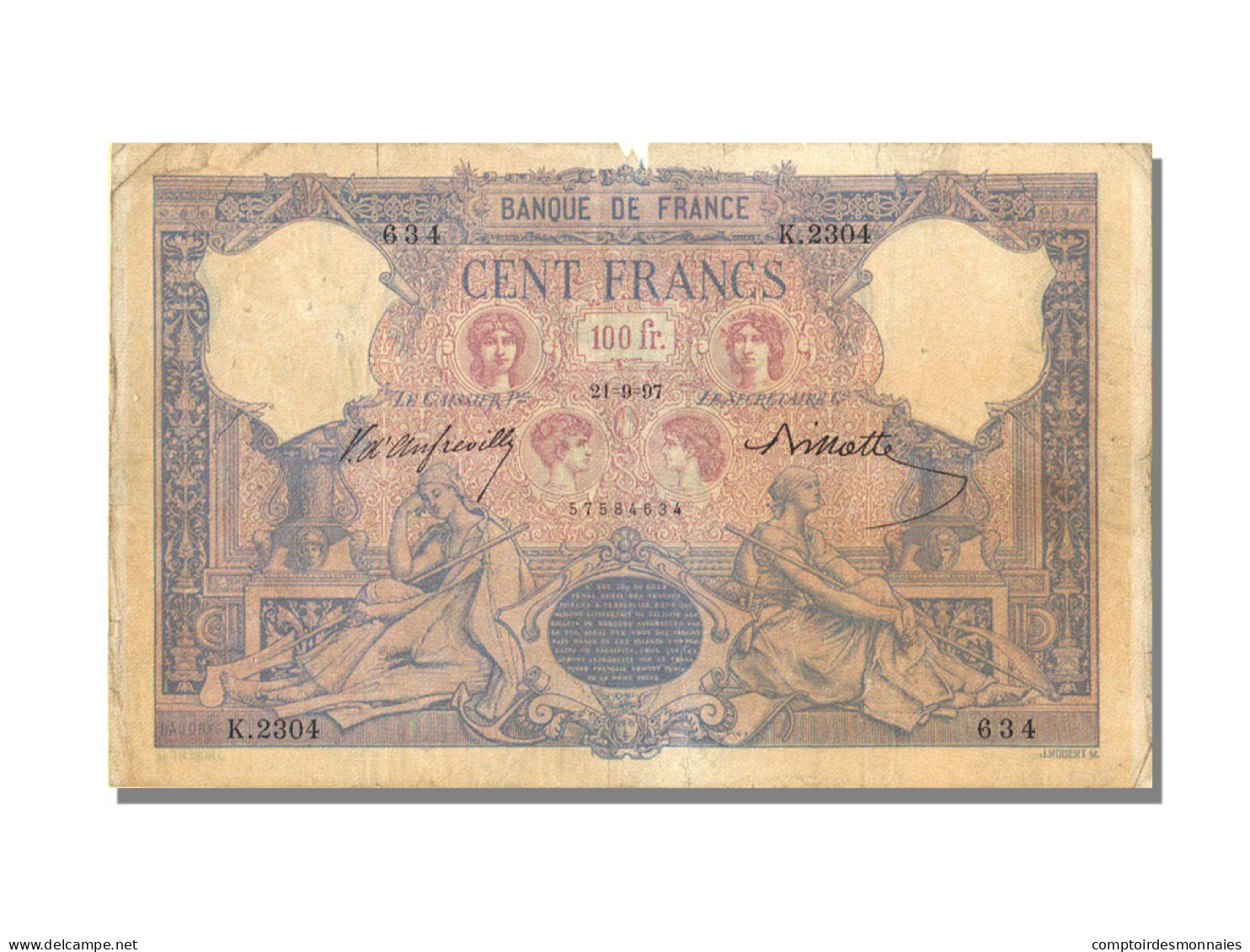 Billet, France, 100 Francs, 100 F 1888-1909 ''Bleu Et Rose'', 1897, 1897-09-21 - 100 F 1888-1909 ''Bleu Et Rose''