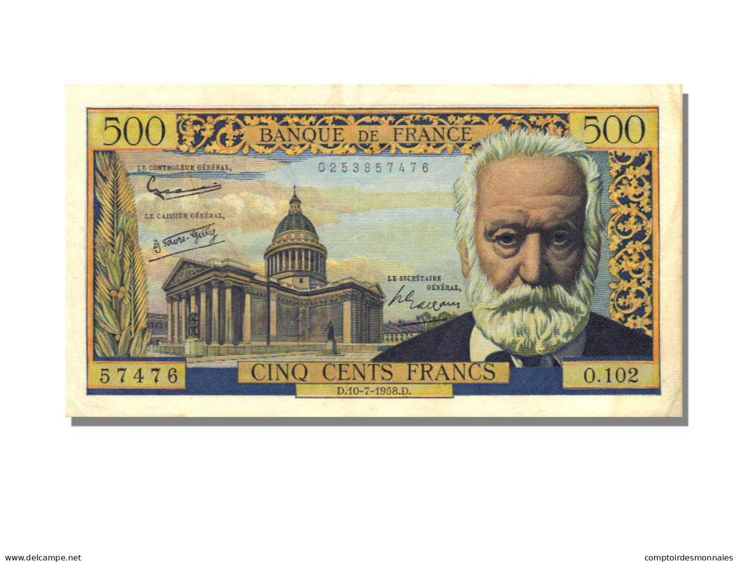Billet, France, 500 Francs, 500 F 1954-1958 ''Victor Hugo'', 1958, 1958-07-10 - 500 F 1954-1958 ''Victor Hugo''