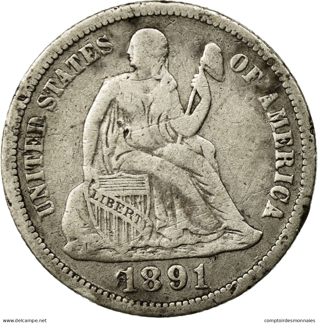 Monnaie, États-Unis, Seated Liberty Dime, Dime, 1891, U.S. Mint, Philadelphie - 1837-1891: Seated Liberty (Libertà Seduta)