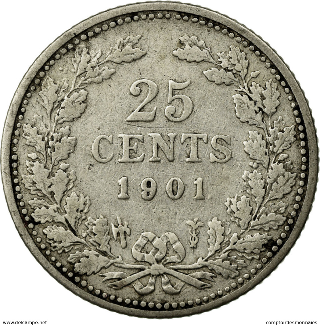 Monnaie, Pays-Bas, Wilhelmina I, 25 Cents, 1901, TB+, Argent, KM:120.1 - 25 Centavos
