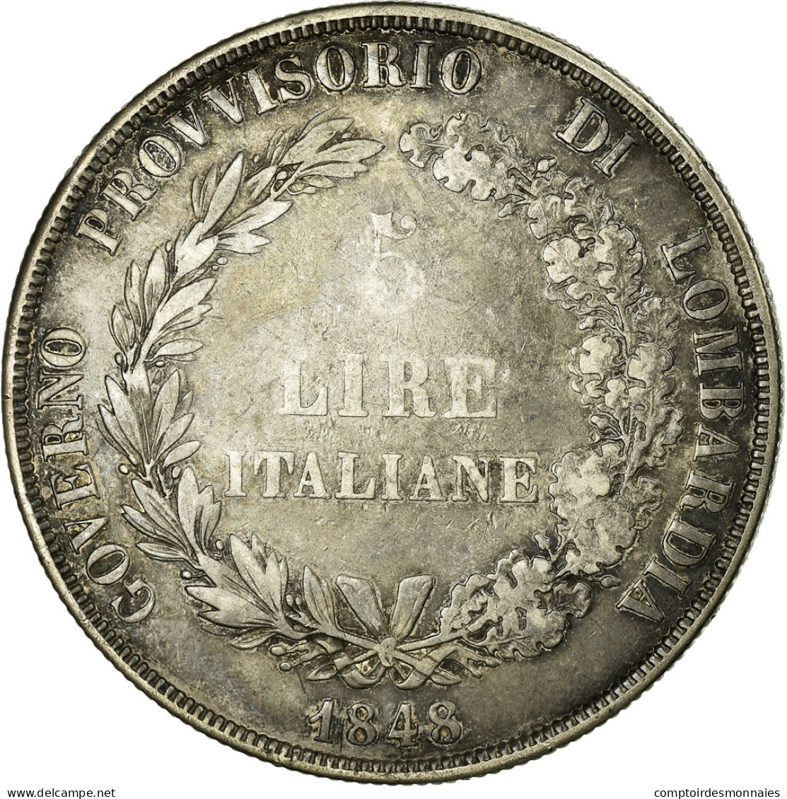 Monnaie, États Italiens, LOMBARDY-VENETIA, 5 Lire, 1848, Milan, TB+, Argent - Lombardo-Veneto