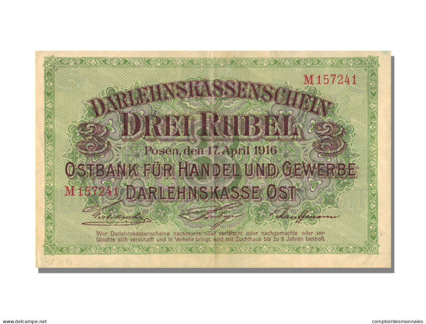 Billet, Allemagne, 3 Rubel, 1916, 1916-04-17, SPL - Autres & Non Classés