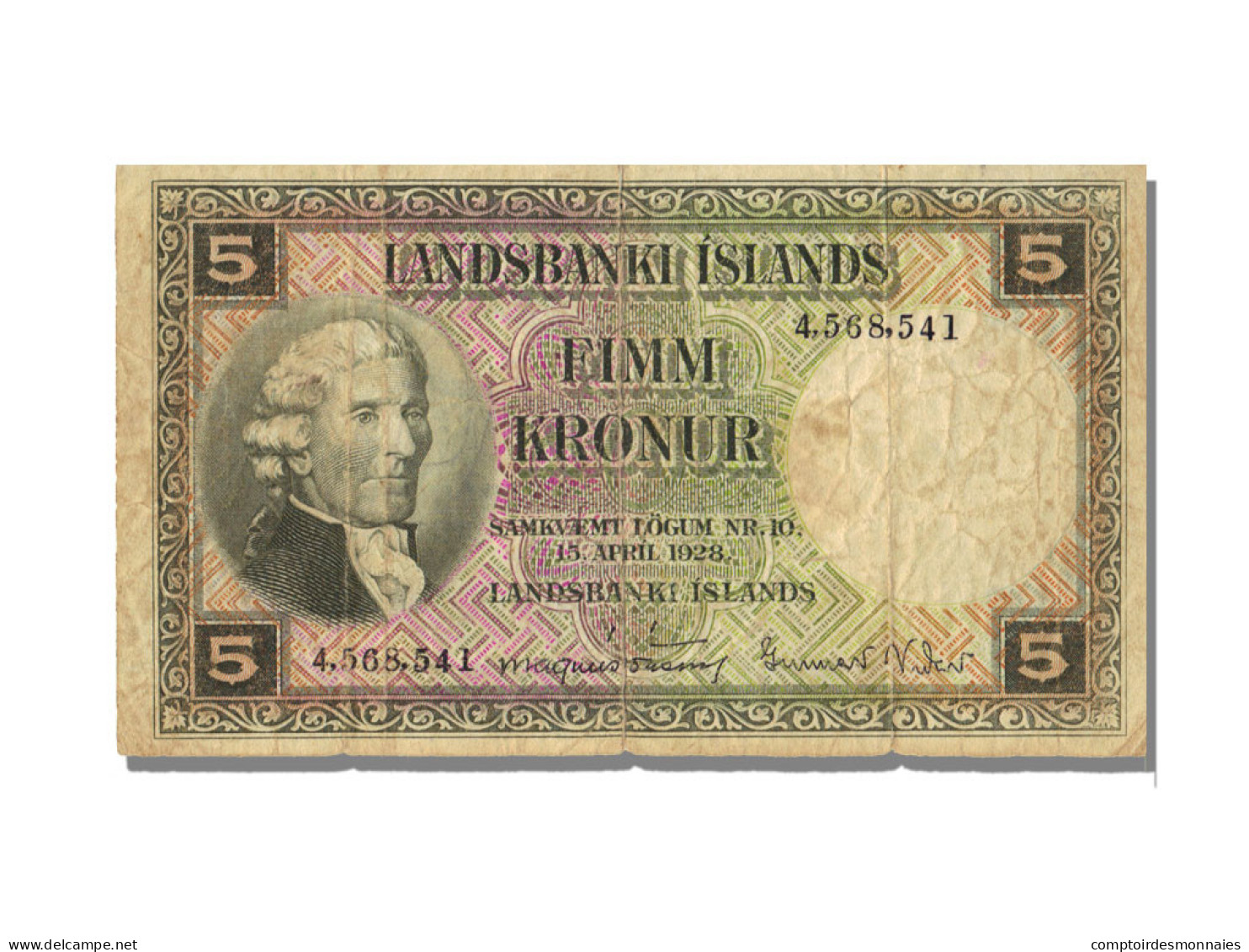 Billet, Iceland, 5 Kronur, 1928, 1928-04-15, TTB+ - Islande