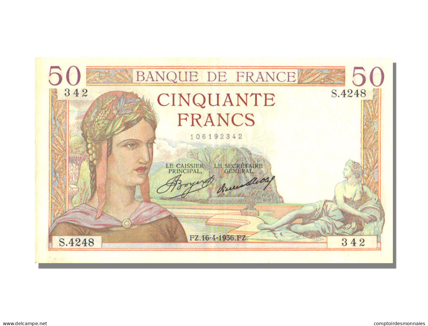 Billet, France, 50 Francs, 50 F 1934-1940 ''Cérès'', 1936, 1936-04-16, SUP+ - 50 F 1934-1940 ''Cérès''