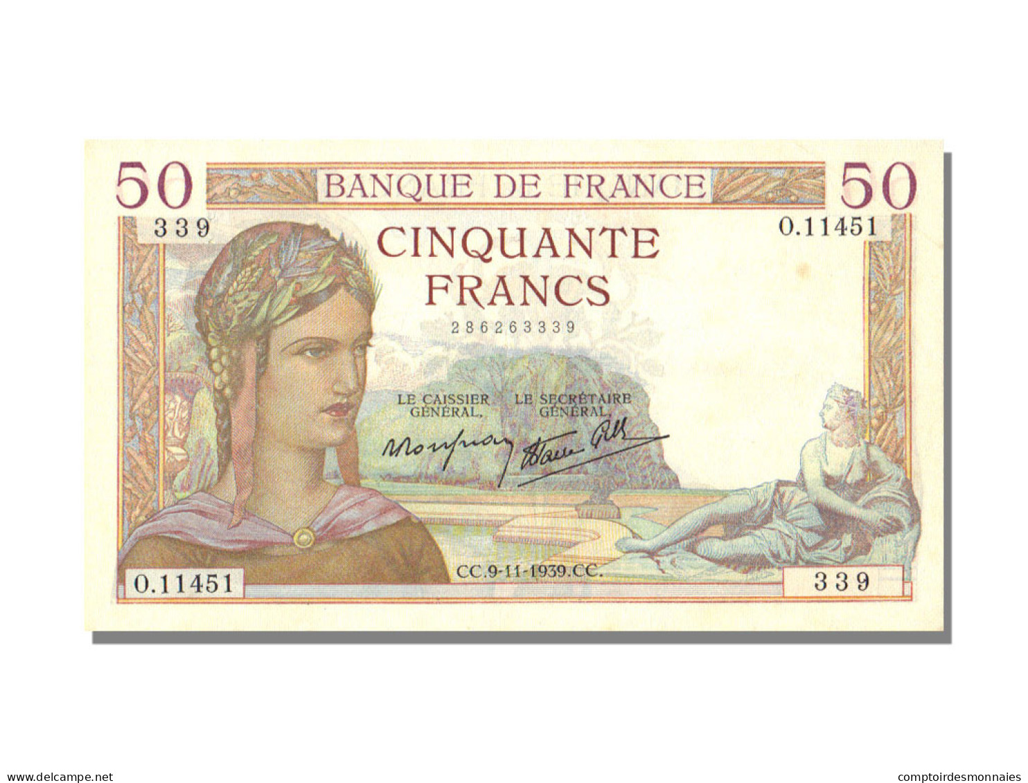 Billet, France, 50 Francs, 50 F 1934-1940 ''Cérès'', 1939, 1939-11-09, SUP+ - 50 F 1934-1940 ''Cérès''