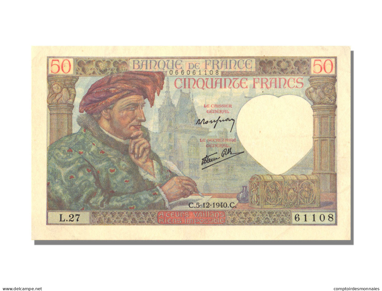 Billet, France, 50 Francs, 50 F 1940-1942 ''Jacques Coeur'', 1940, 1940-12-05 - 50 F 1940-1942 ''Jacques Coeur''