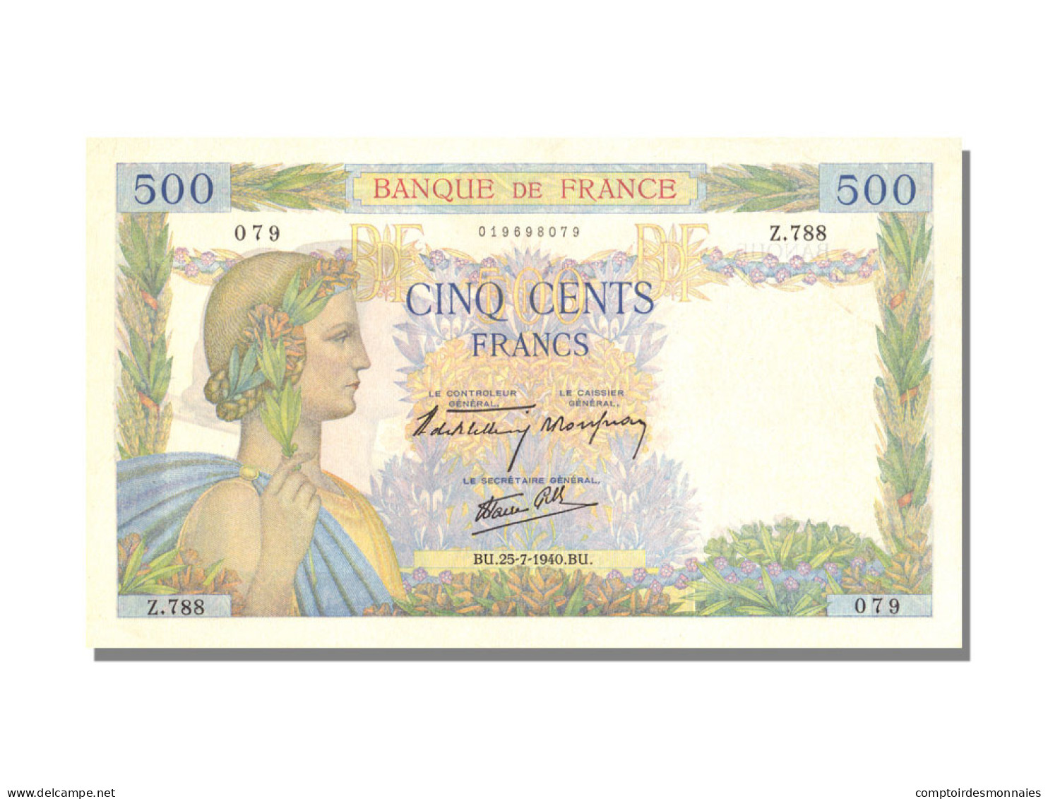 Billet, France, 500 Francs, 500 F 1940-1944 ''La Paix'', 1940, 1940-07-25, SUP - 500 F 1940-1944 ''La Paix''