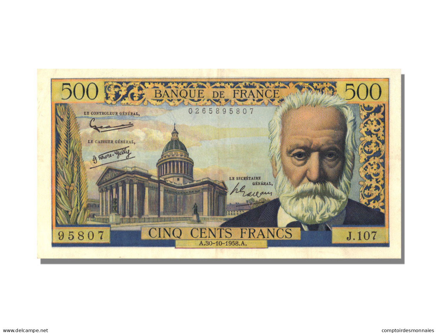 Billet, France, 500 Francs, 500 F 1954-1958 ''Victor Hugo'', 1958, 1958-10-30 - 500 F 1954-1958 ''Victor Hugo''