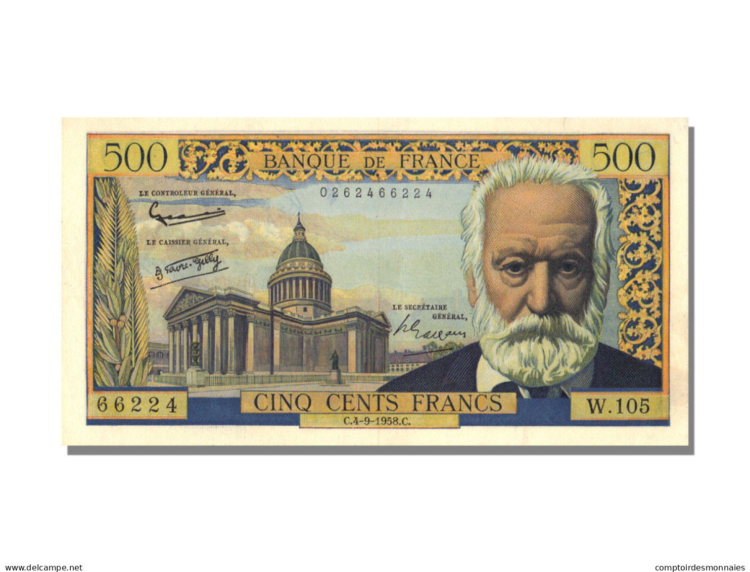 Billet, France, 500 Francs, 500 F 1954-1958 ''Victor Hugo'', 1958, 1958-09-04 - 500 F 1954-1958 ''Victor Hugo''