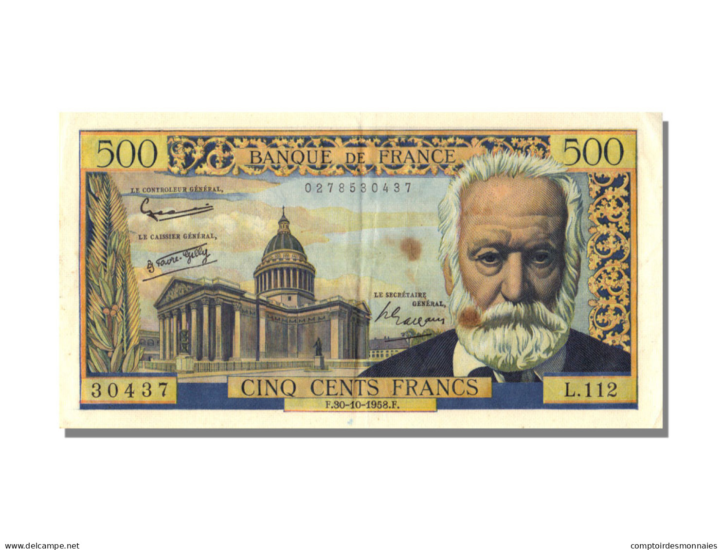 Billet, France, 500 Francs, 500 F 1954-1958 ''Victor Hugo'', 1958, 1958-10-30 - 500 F 1954-1958 ''Victor Hugo''