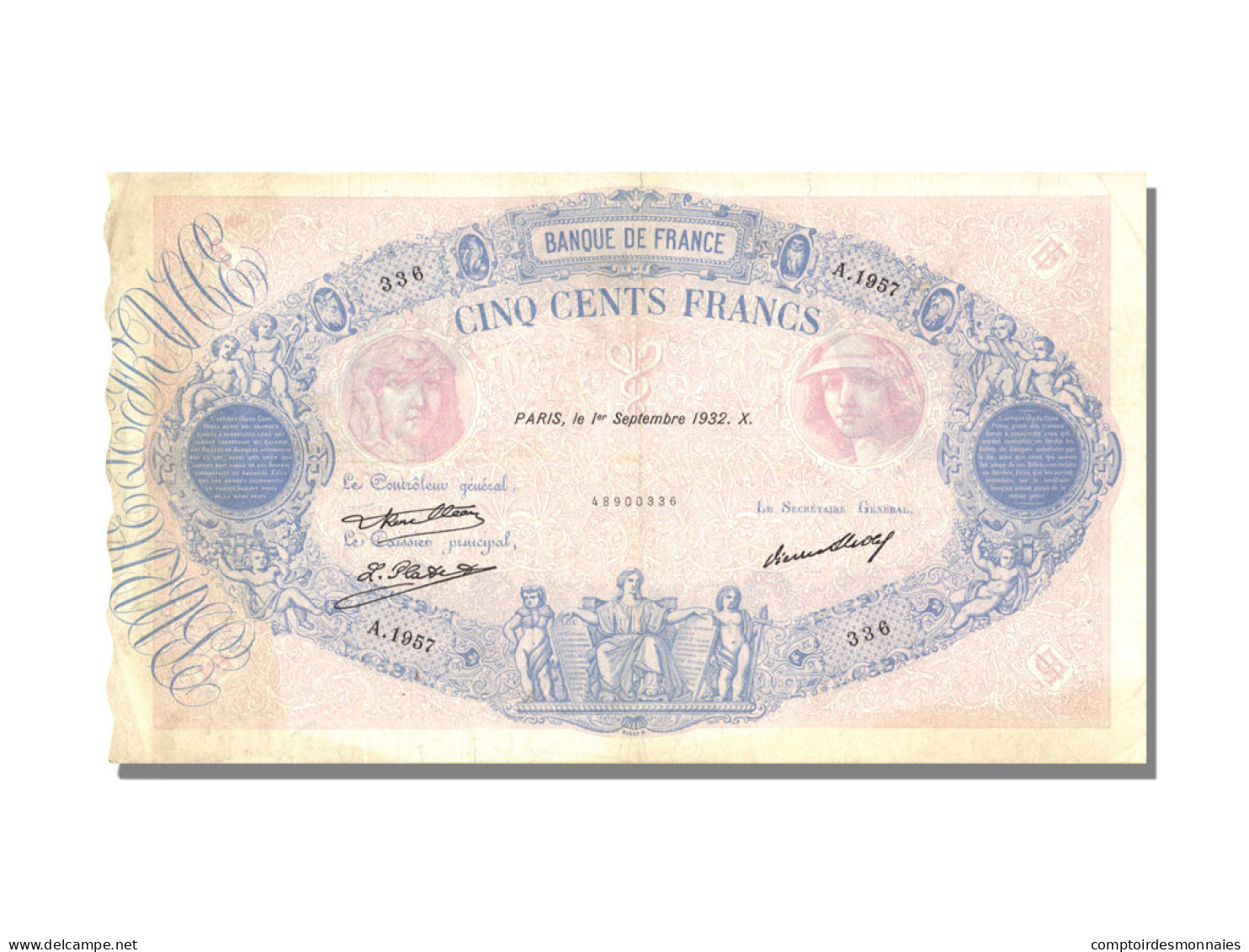 Billet, France, 500 Francs, 500 F 1888-1940 ''Bleu Et Rose'', 1932, 1932-09-01 - 500 F 1888-1940 ''Bleu Et Rose''