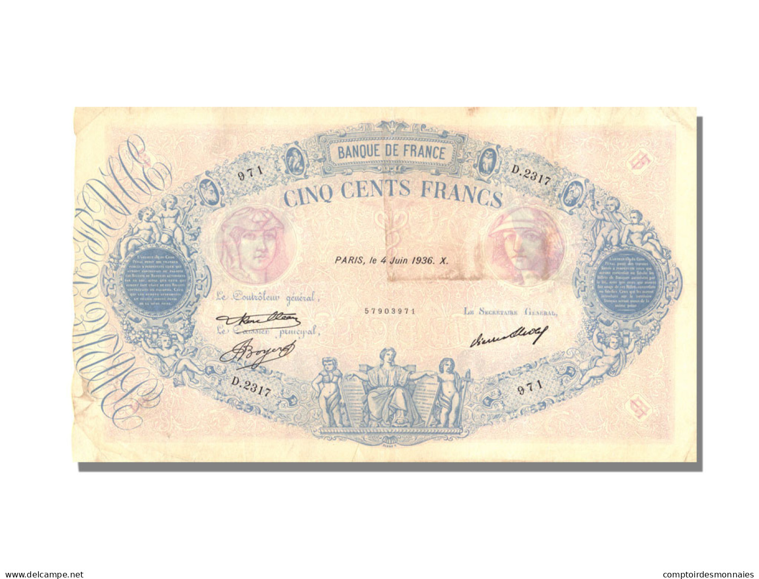 Billet, France, 500 Francs, 500 F 1888-1940 ''Bleu Et Rose'', 1936, 1936-06-04 - 500 F 1888-1940 ''Bleu Et Rose''