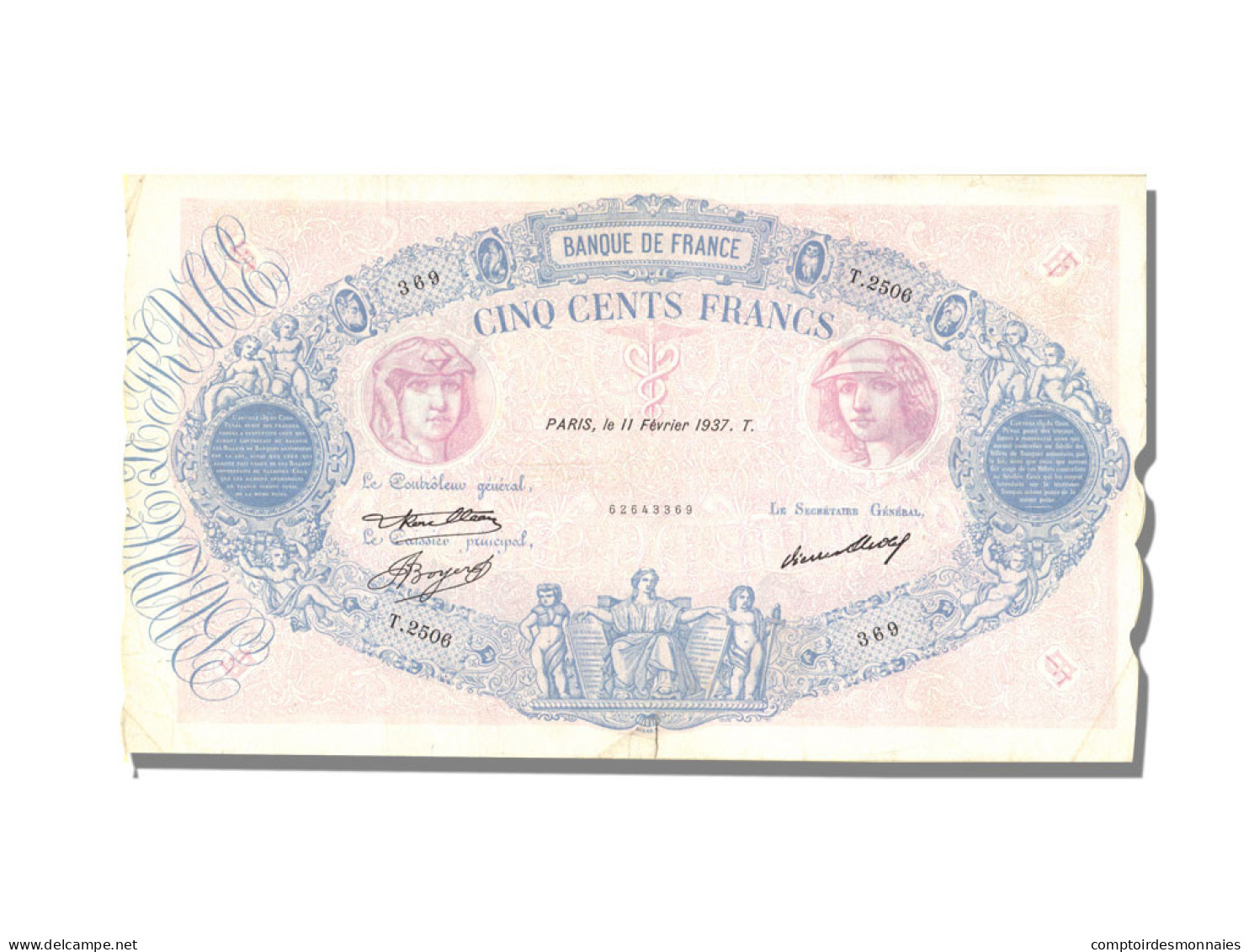 Billet, France, 500 Francs, 500 F 1888-1940 ''Bleu Et Rose'', 1937, 1937-02-11 - 500 F 1888-1940 ''Bleu Et Rose''