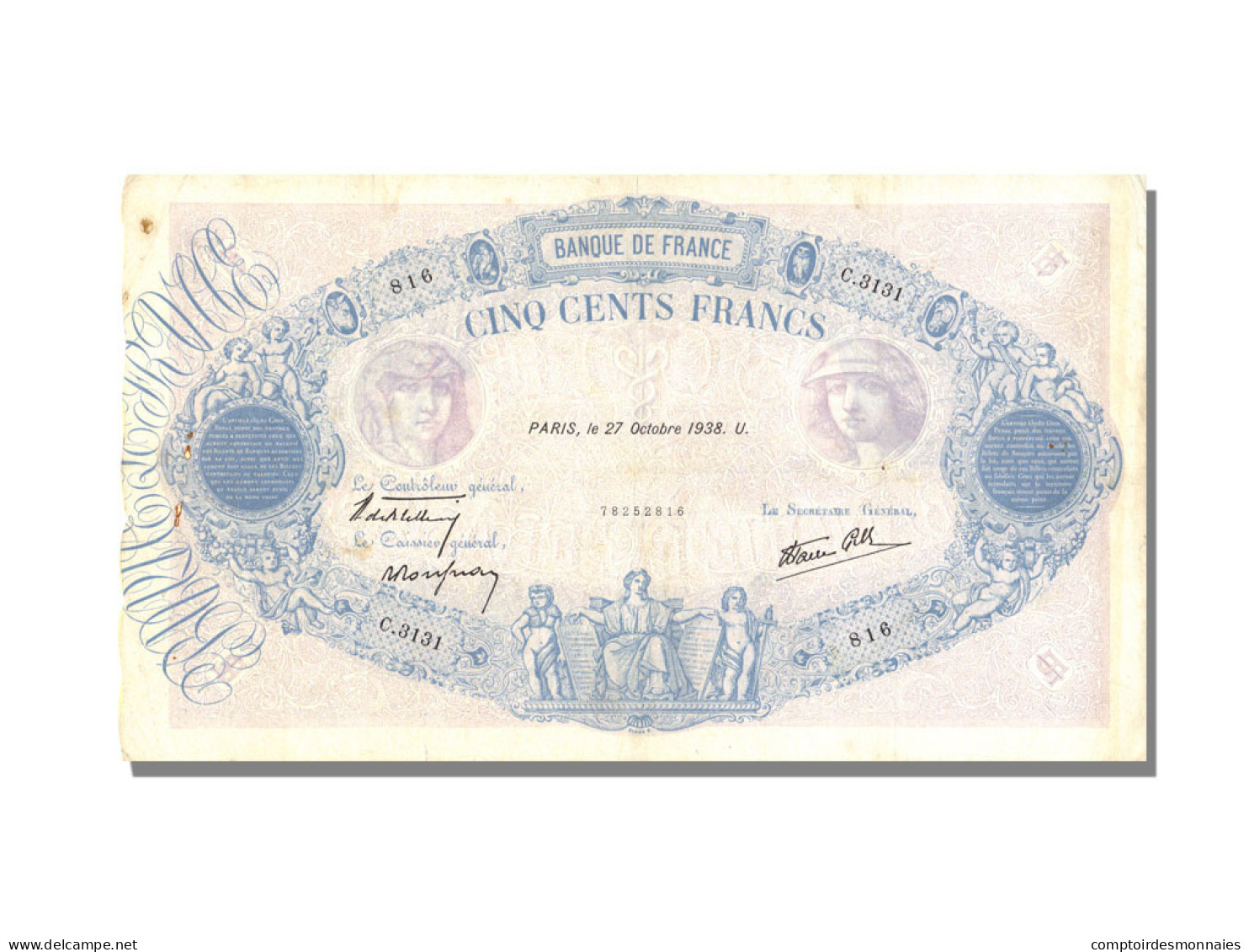 Billet, France, 500 Francs, 500 F 1888-1940 ''Bleu Et Rose'', 1938, 1938-10-27 - 500 F 1888-1940 ''Bleu Et Rose''