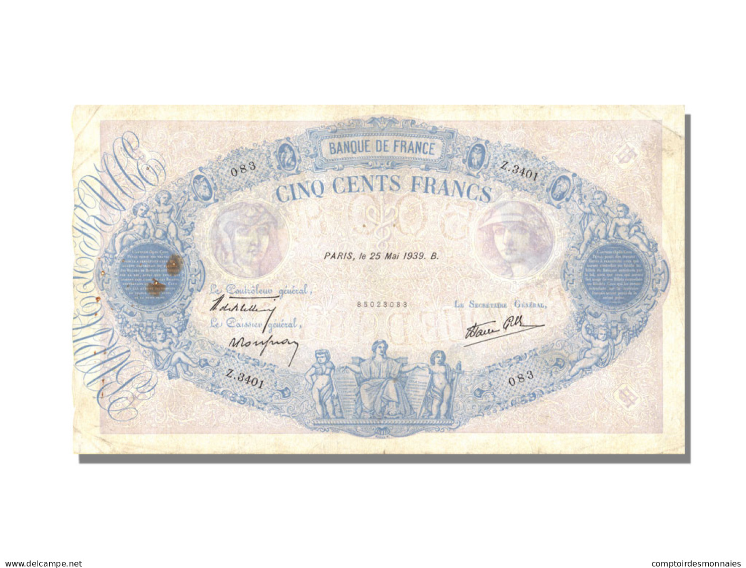 Billet, France, 500 Francs, 500 F 1888-1940 ''Bleu Et Rose'', 1939, 1939-05-25 - 500 F 1888-1940 ''Bleu Et Rose''