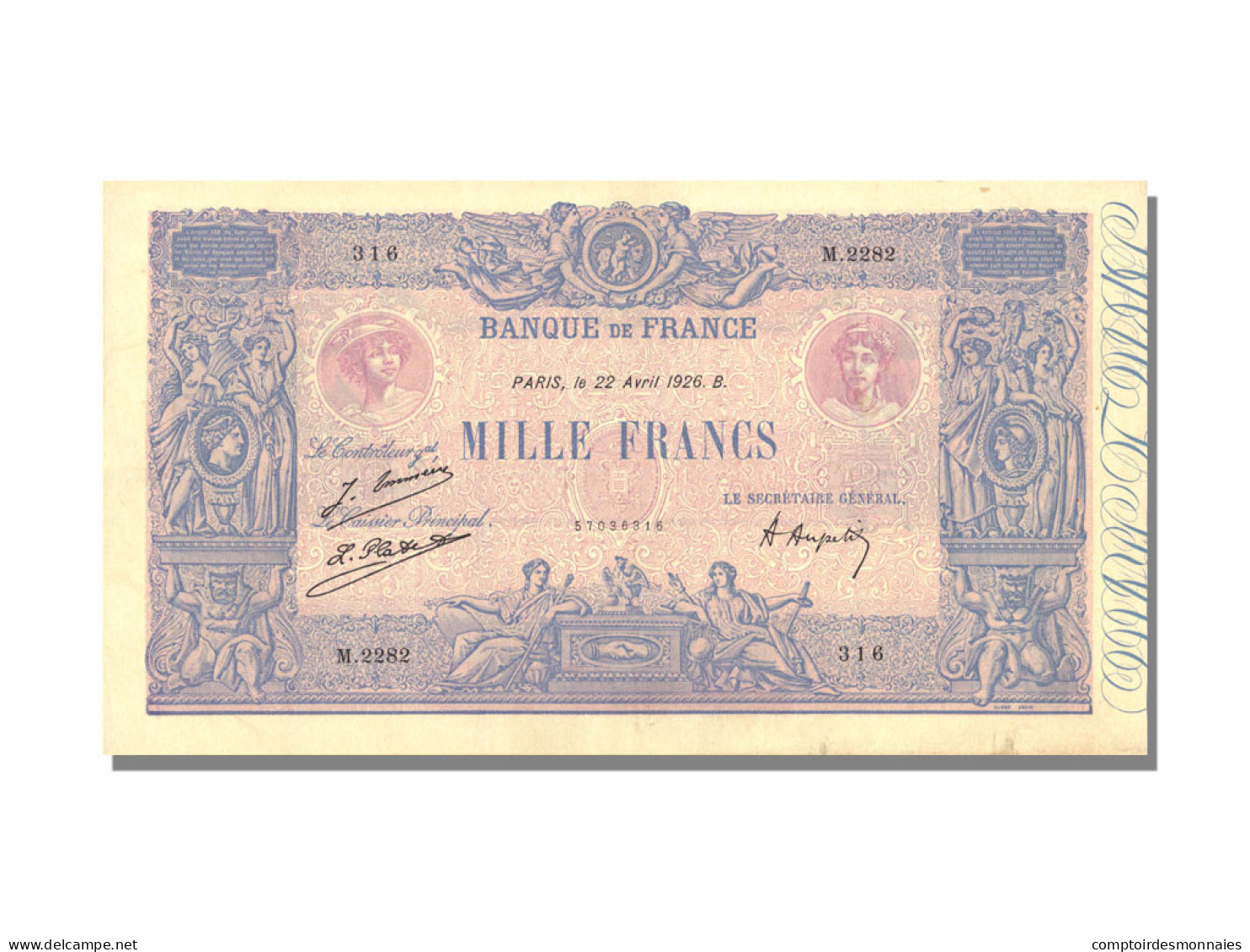 Billet, France, 1000 Francs, 1 000 F 1889-1926 ''Bleu Et Rose'', 1926 - 1 000 F 1889-1926 ''Bleu Et Rose''